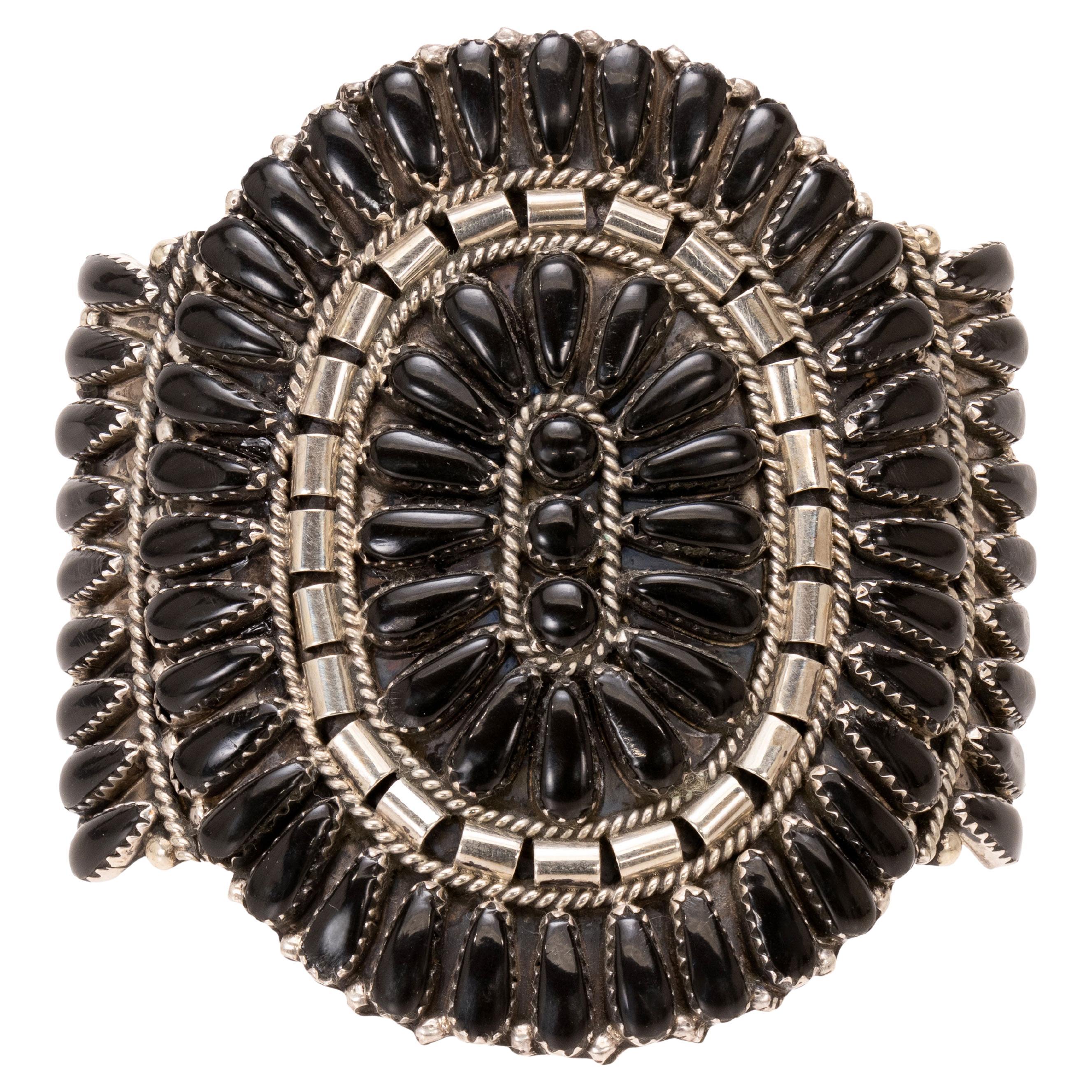 Bracelet manchette en sterling et onyx avec aiguille en vente