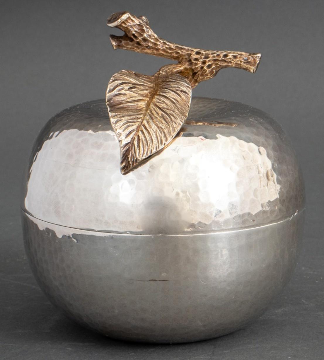Sterling Silver and parcel gilt hammered silver apple-form box, the underside stamped 