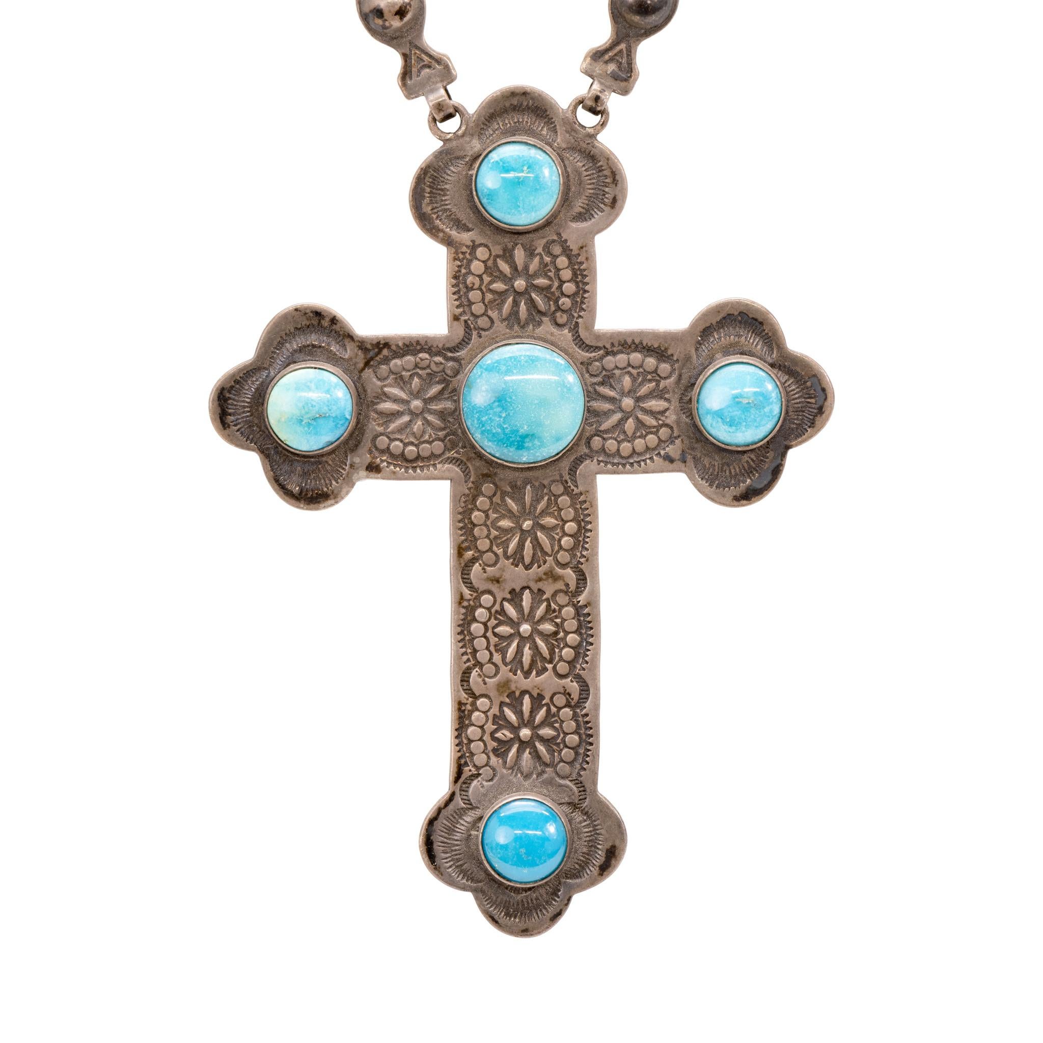 Kreuz Halskette aus Sterling und Türkis im Zustand „Gut“ im Angebot in Coeur d Alene, ID