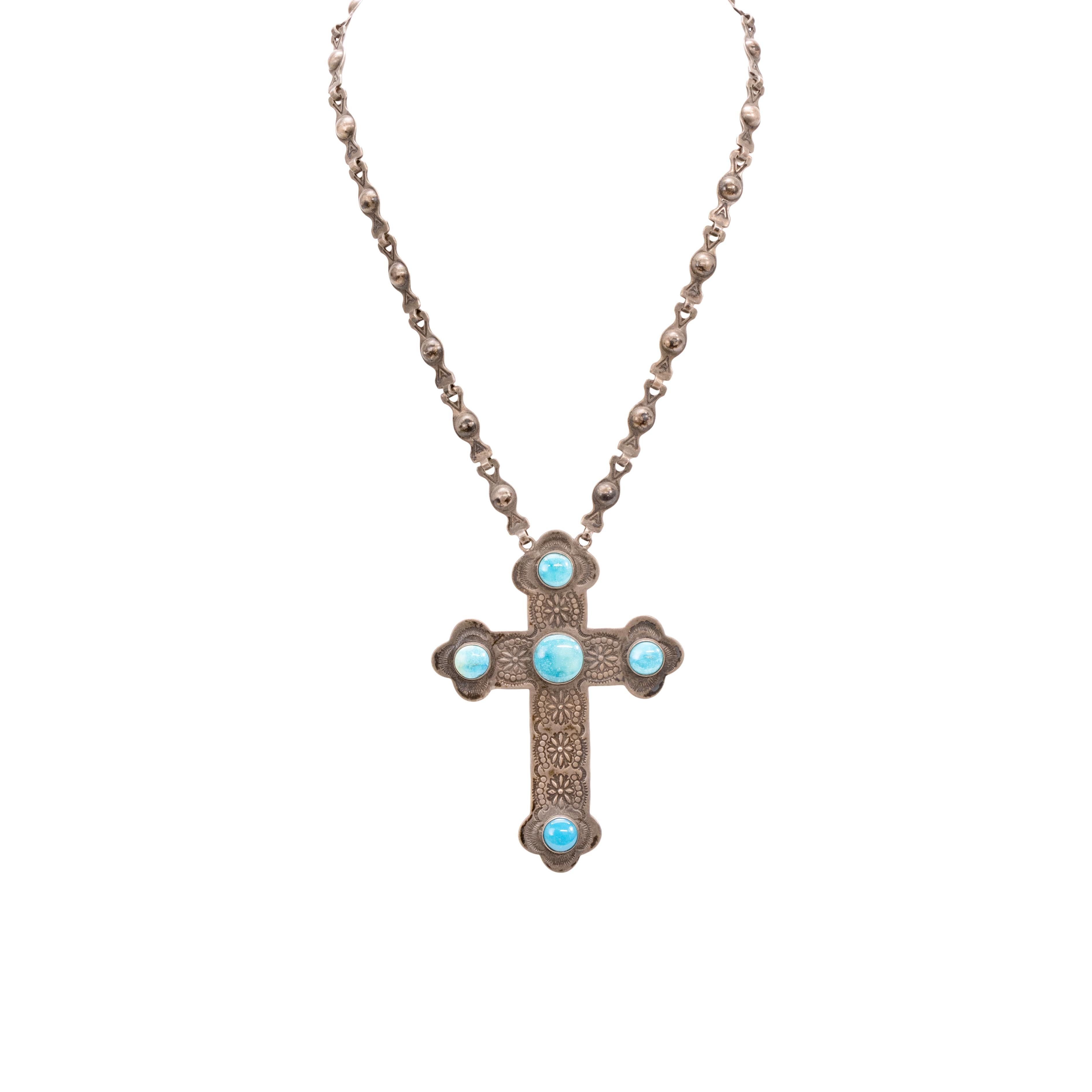 Kreuz Halskette aus Sterling und Türkis für Damen oder Herren im Angebot