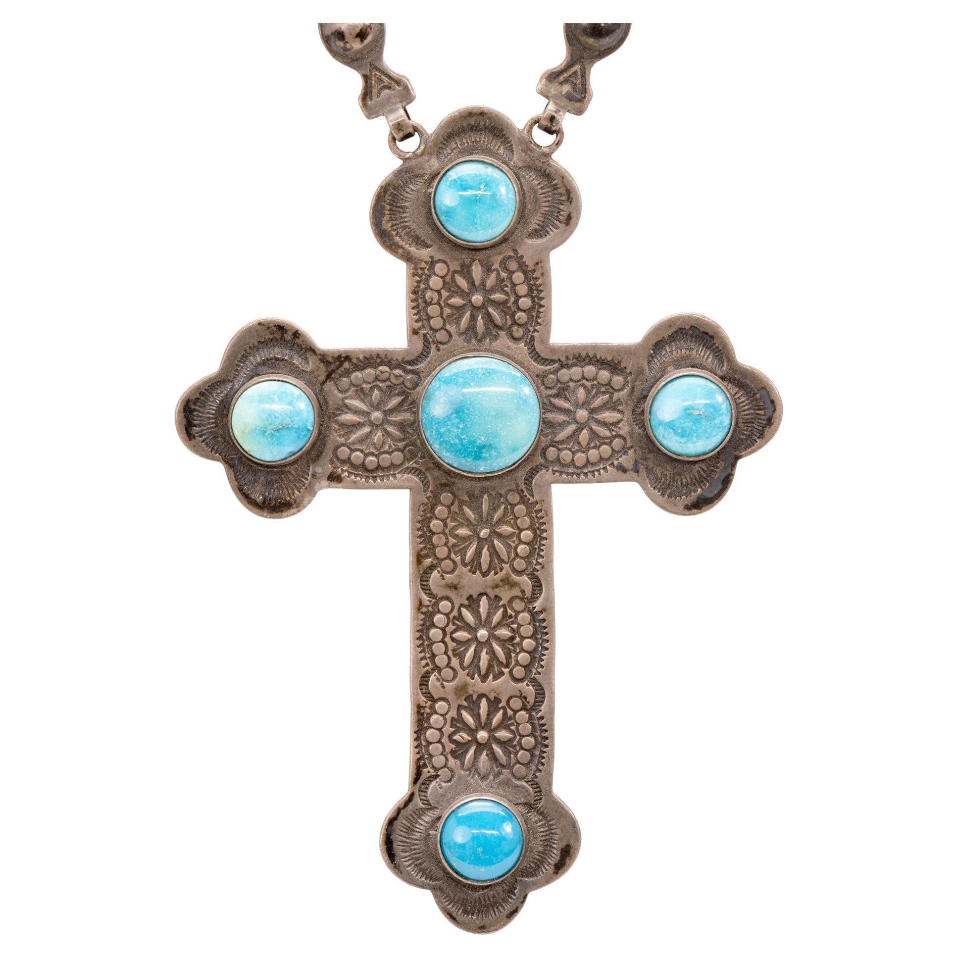 Kreuz Halskette aus Sterling und Türkis