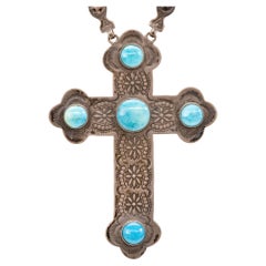 Kreuz Halskette aus Sterling und Türkis