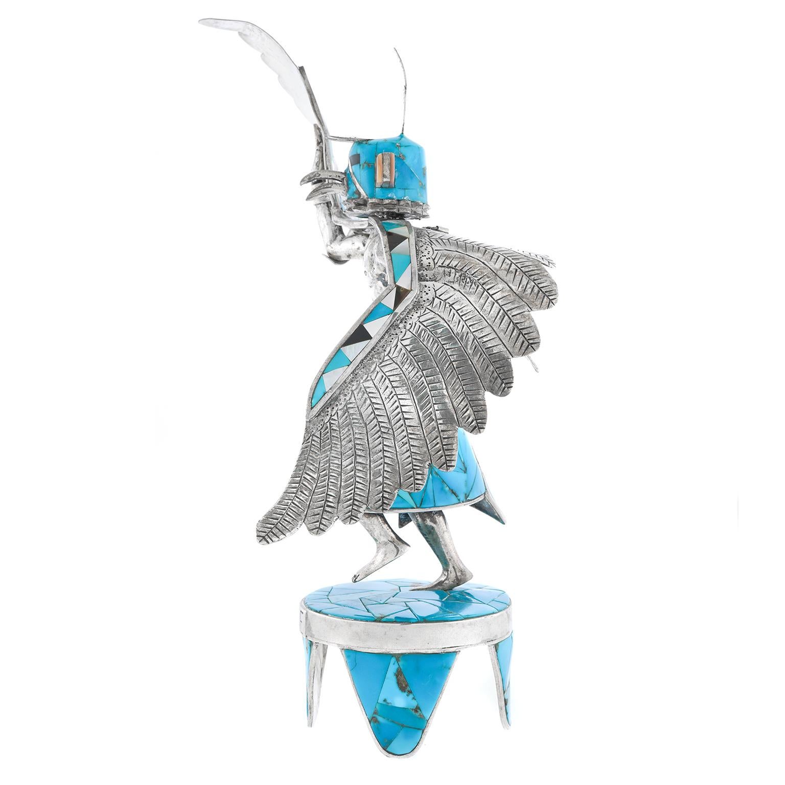 Late 20th Century Sterling and Turquoise Eagle Dancer For Sale