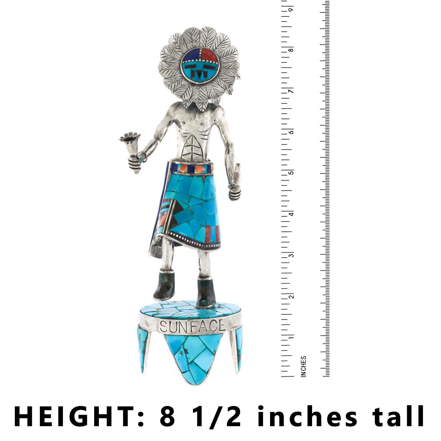 Bailarina Navajo Cara de Sol de Esterlina y Turquesa Estadounidense en venta