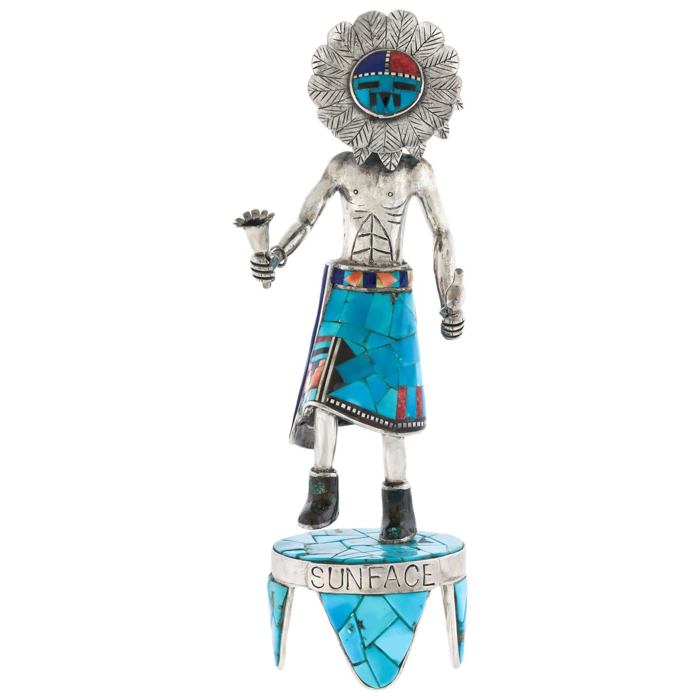 Sterling and Turquoise Navajo Sunface Dancer For Sale