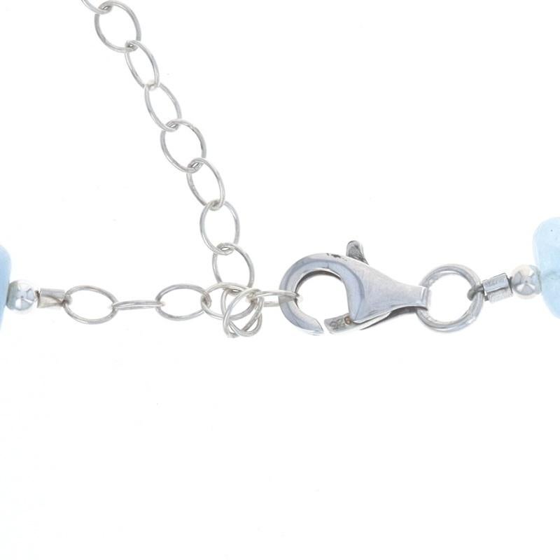 Sterling Aquamarine Graduated Beaded Strand Necklace - 925 Tumbled Adjustable For Sale 1