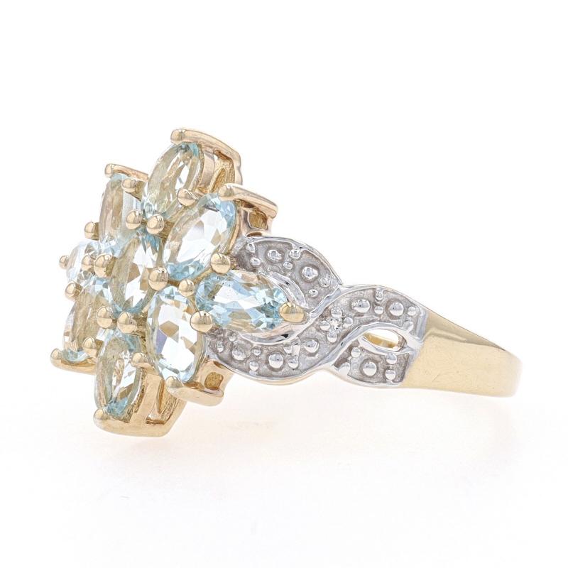Sterling Aquamarine White Topaz Cluster Cocktail Ring 925 Gold Pltd 1.57ctw Sz 9 In Excellent Condition For Sale In Greensboro, NC
