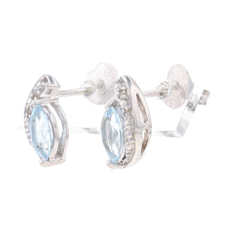 Marquise Cut Sterling Aquamarine & White Topaz Short Drop Earrings - 925 Marquise Pierced For Sale
