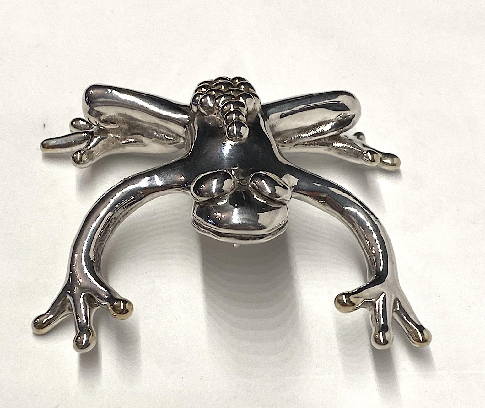 Sterling Artist Signed Large Frog Brooch & Pendant In Good Condition In New York, NY