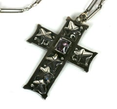Sterling Arts and Crafts Amythest Cross, Stavre Gregor Panis