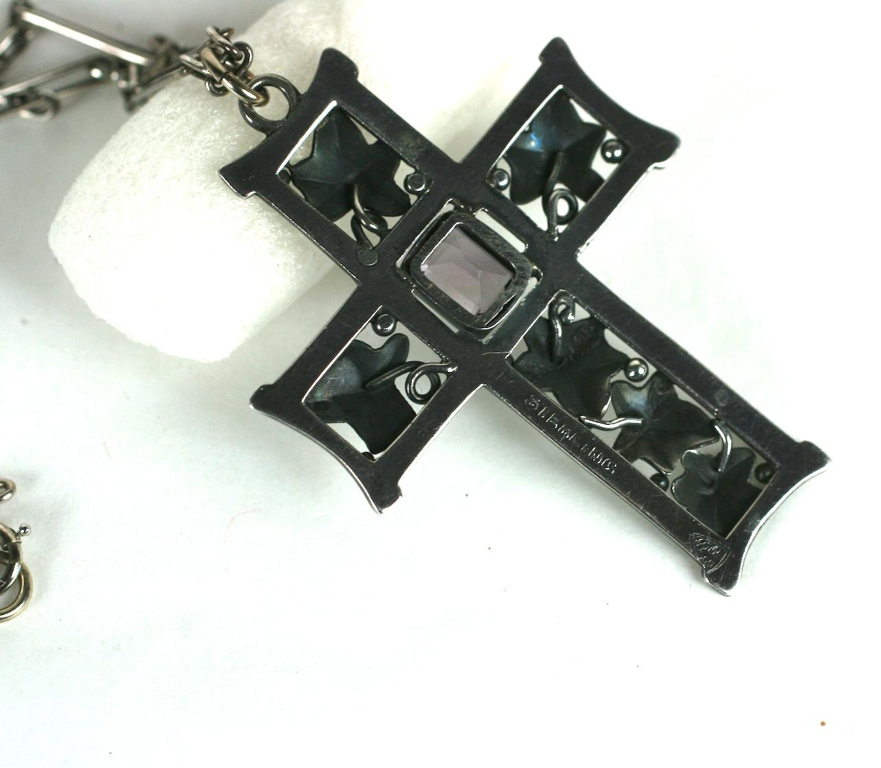 Women's or Men's Sterling Arts and Crafts Amythest Cross, Stavre Gregor Panis For Sale
