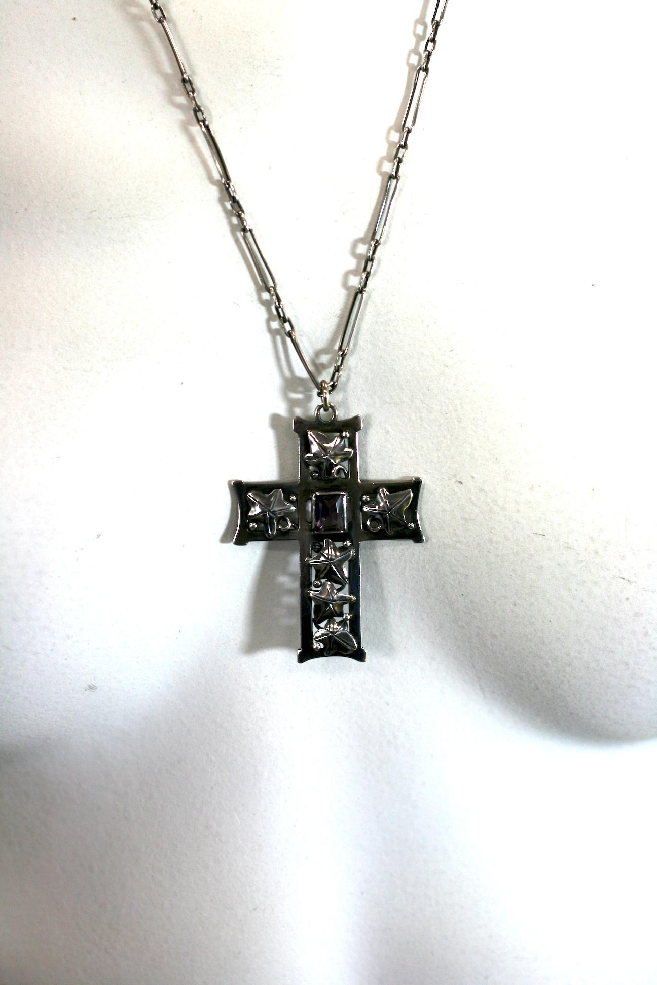 Sterling Arts and Crafts Amythest Cross, Stavre Gregor Panis For Sale 2