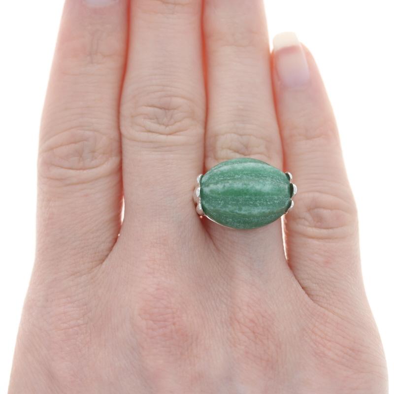 Bead Sterling Aventurine Quartz East-West Cocktail Solitaire Ring 925 Carved Sz 6 1/2 For Sale