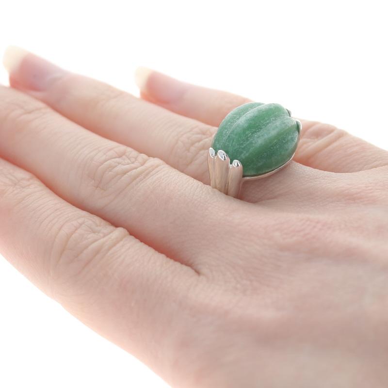 Women's Sterling Aventurine Quartz East-West Cocktail Solitaire Ring 925 Carved Sz 6 1/2 For Sale