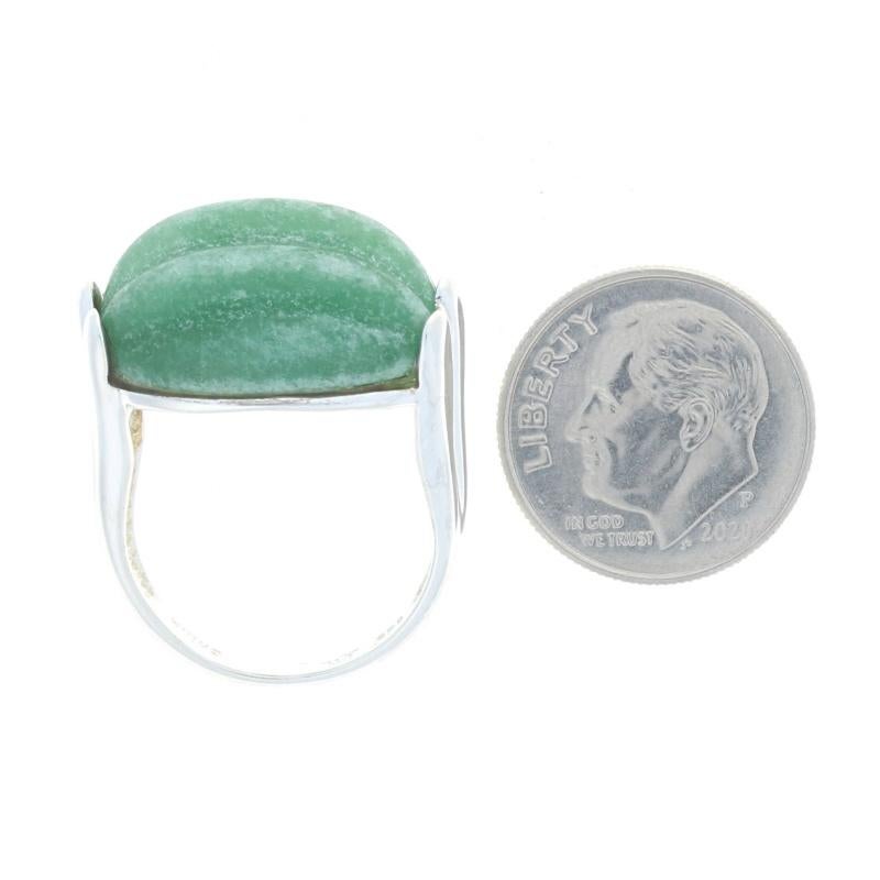 Sterling Aventurine Quartz East-West Cocktail Solitaire Ring 925 Carved Sz 6 1/2 For Sale 1
