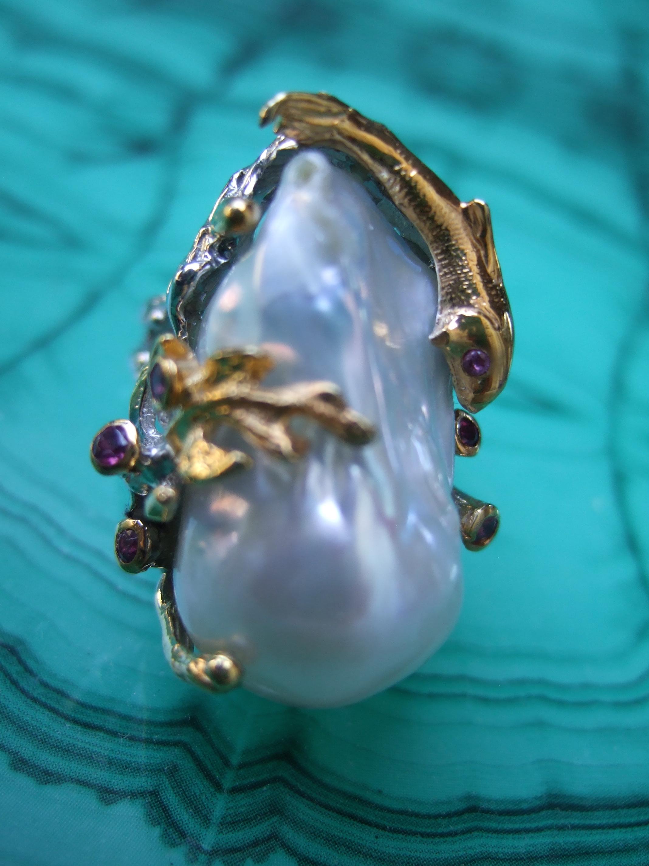 Women's Sterling Baroque Fresh Water Pearl Artisan Ring Size 9 21st c  For Sale