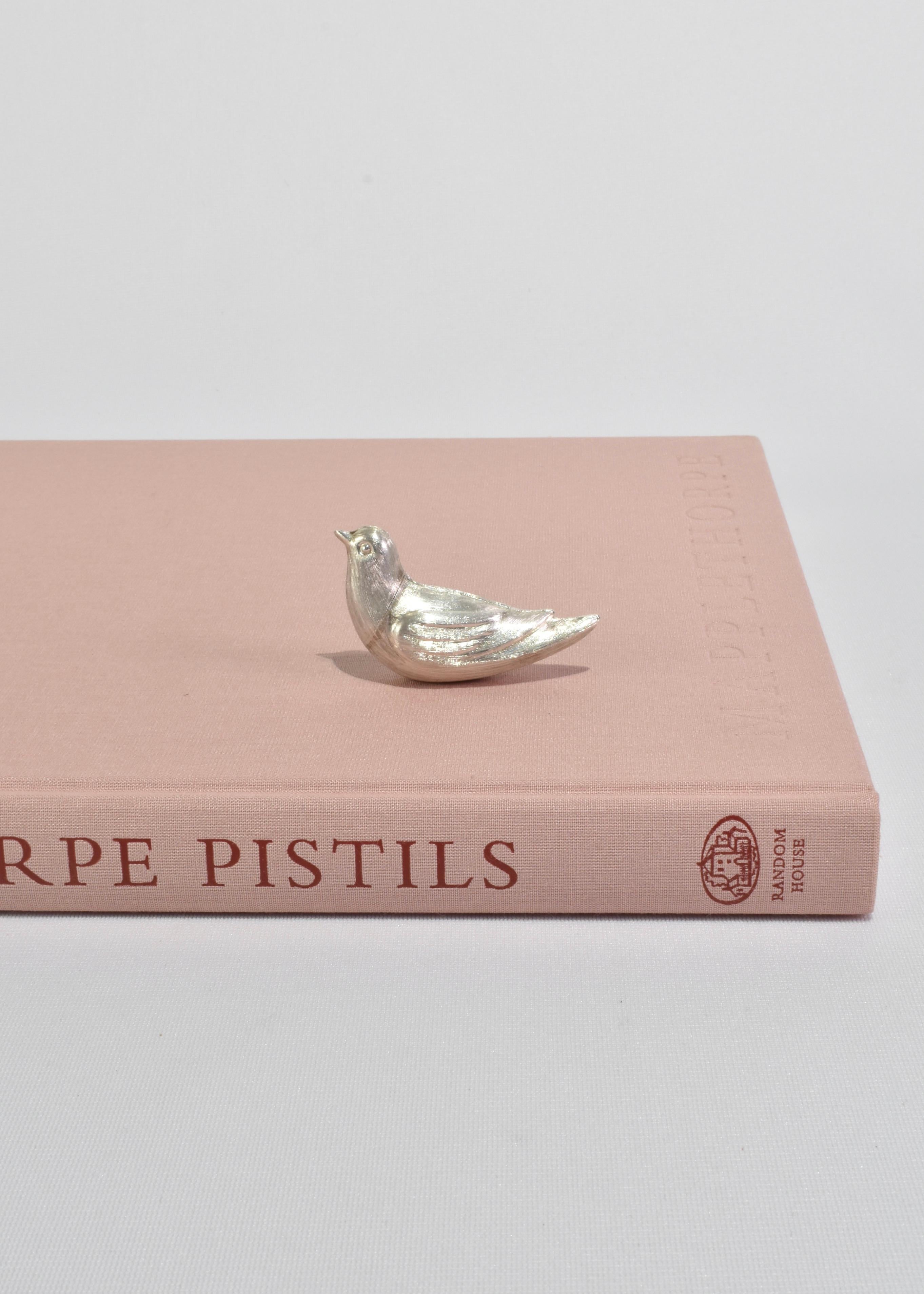 Hand-crafted sterling pill box in the shape of a bird, stamped mex nava 950.