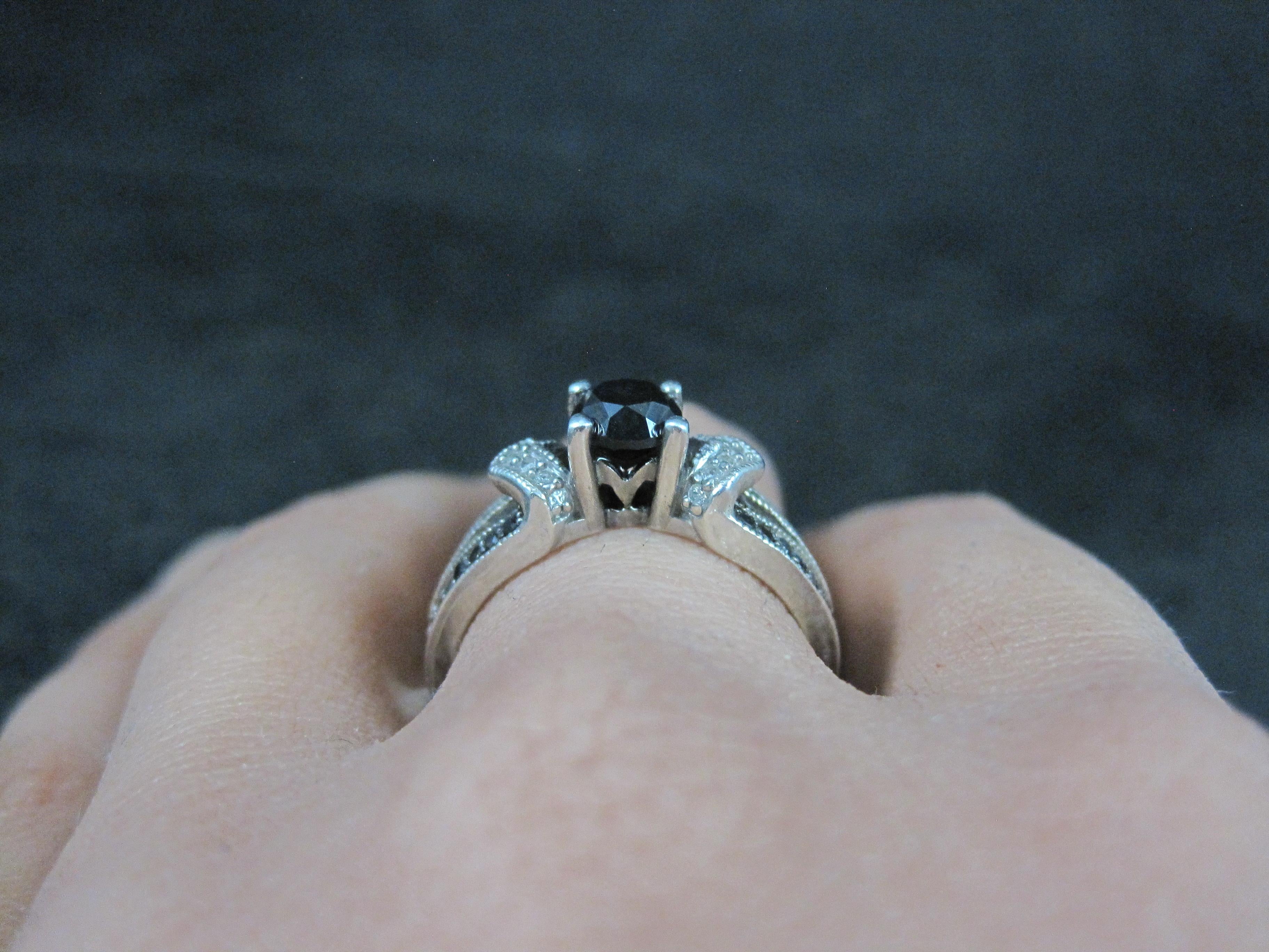 Sterling Black and White Diamond Engagement Ring Size 8 For Sale 4