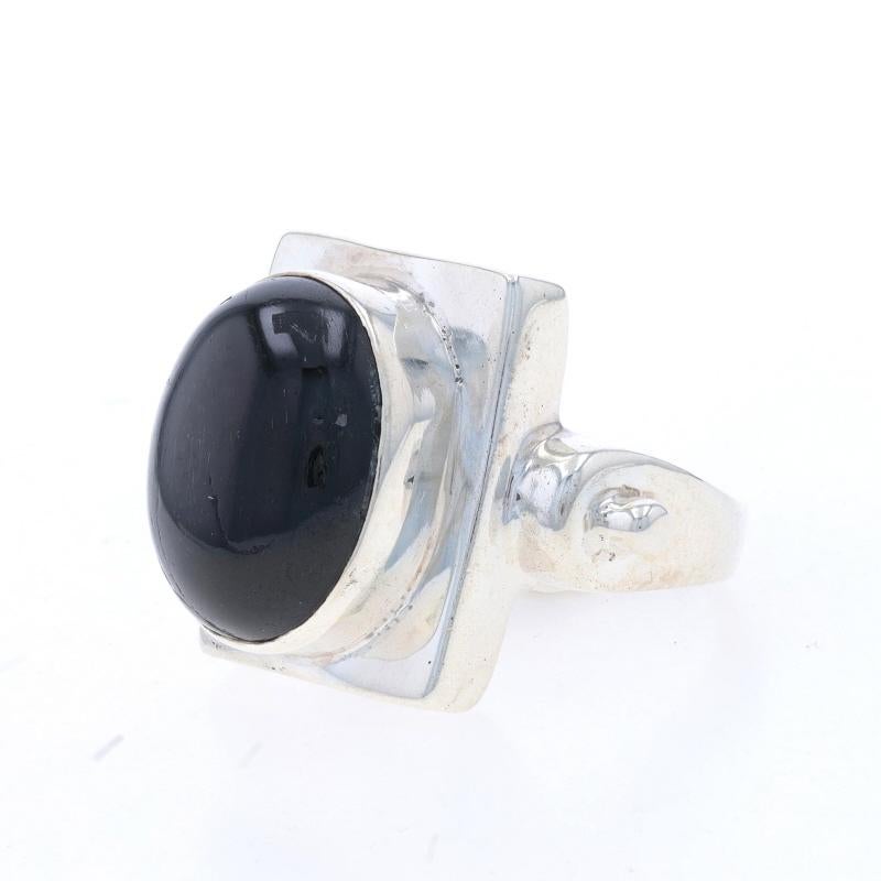 Anello solitario in argento con zaffiro nero - 925 Oval Cab Geometric In condizioni ottime in vendita a Greensboro, NC