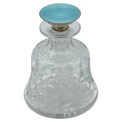 Sterling & Blue Guilloché Enamel Floral Cut Glass Perfume Bottle 