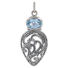 Pendentif Solitaire Sterling Topaze Bleue - 925 Oval 1.10ct Paisley Scroll Teardrop