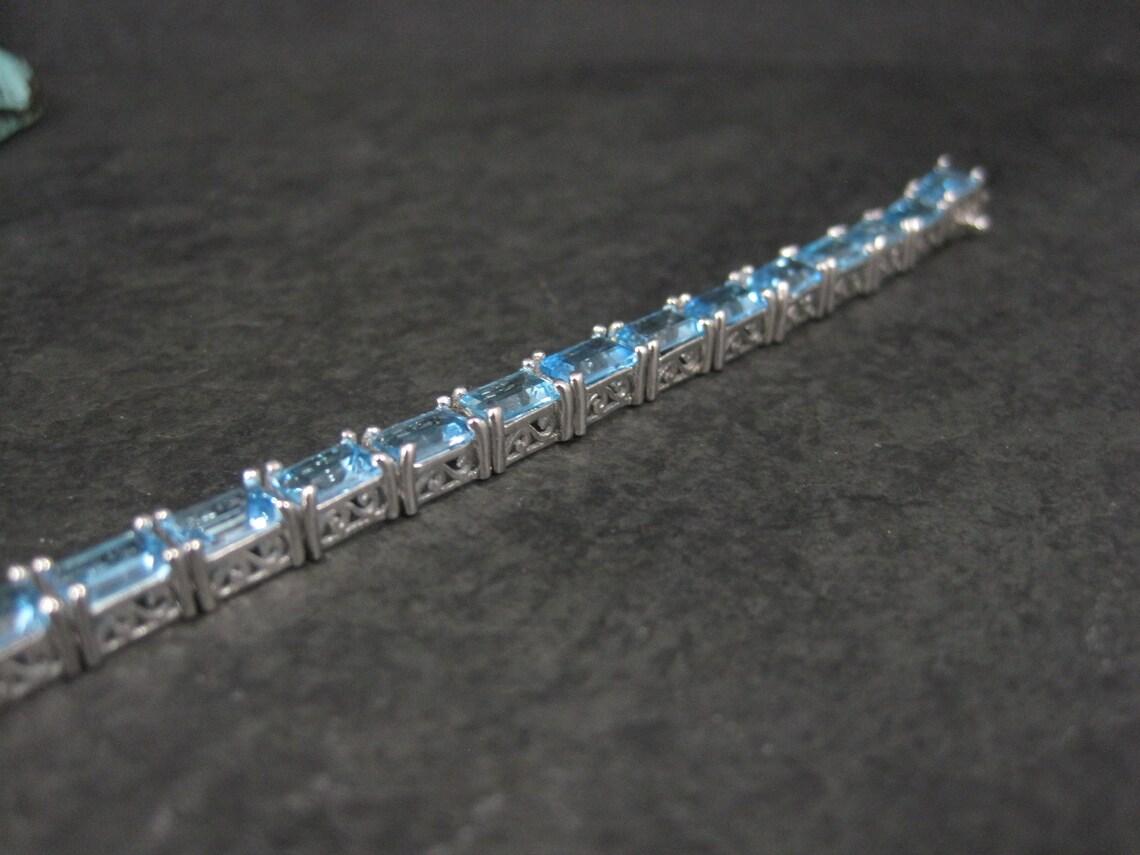 Emerald Cut Sterling Blue Topaz Tennis Bracelet 7.5 Inches Chuck Clemency