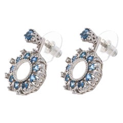 Sterling Blue Topaz White Topaz Halo Earrings 925 Studs w/Dangle Jacket Enhancer