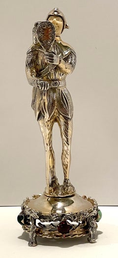 Sterling, Bone, & Semi-Precious Gems Figure of a Court Jester