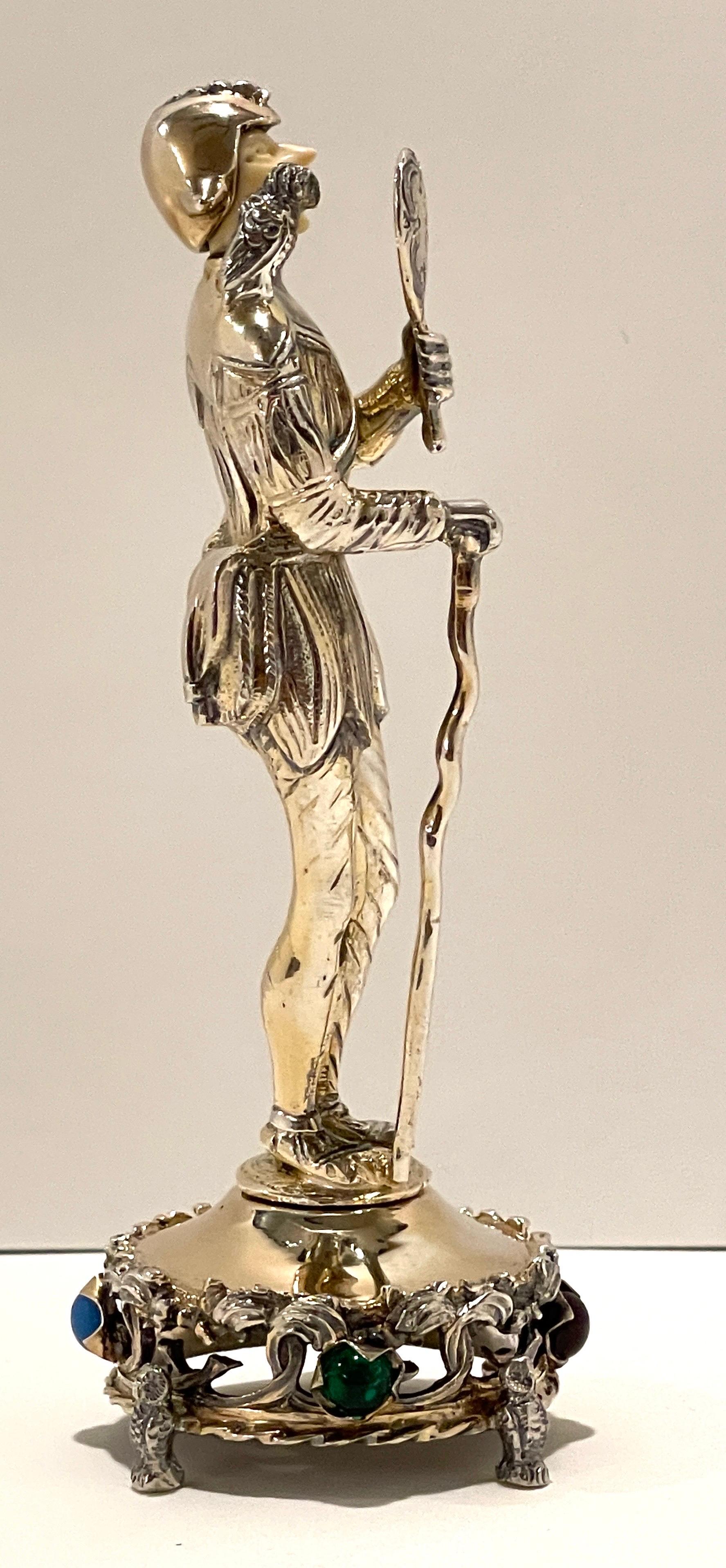 Gilt Sterling, Bone, & Semi-Precious Gems Figure of a Court Jester For Sale