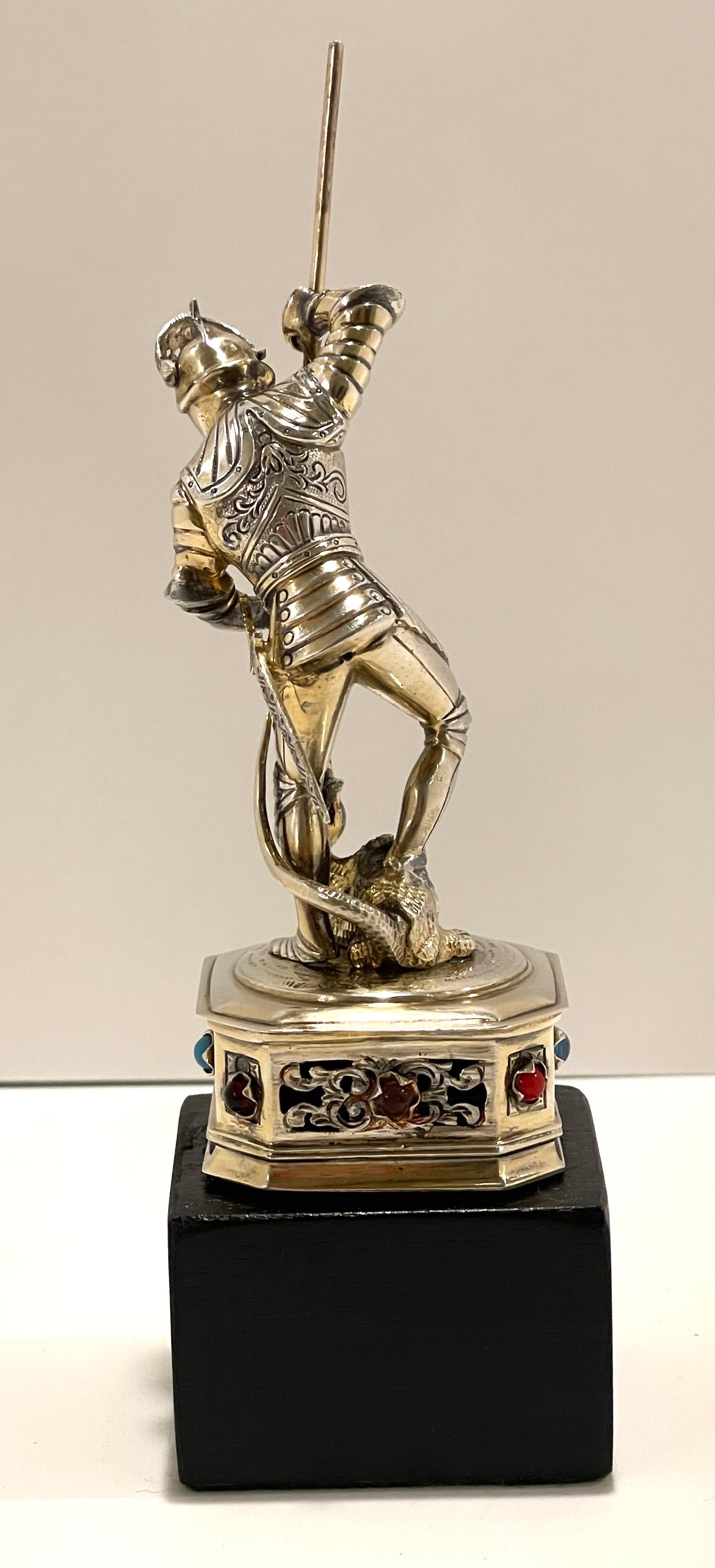 Sterling, Bone, & Semi-Precious Gems Figure of 'St. George & Dragon'   For Sale 4