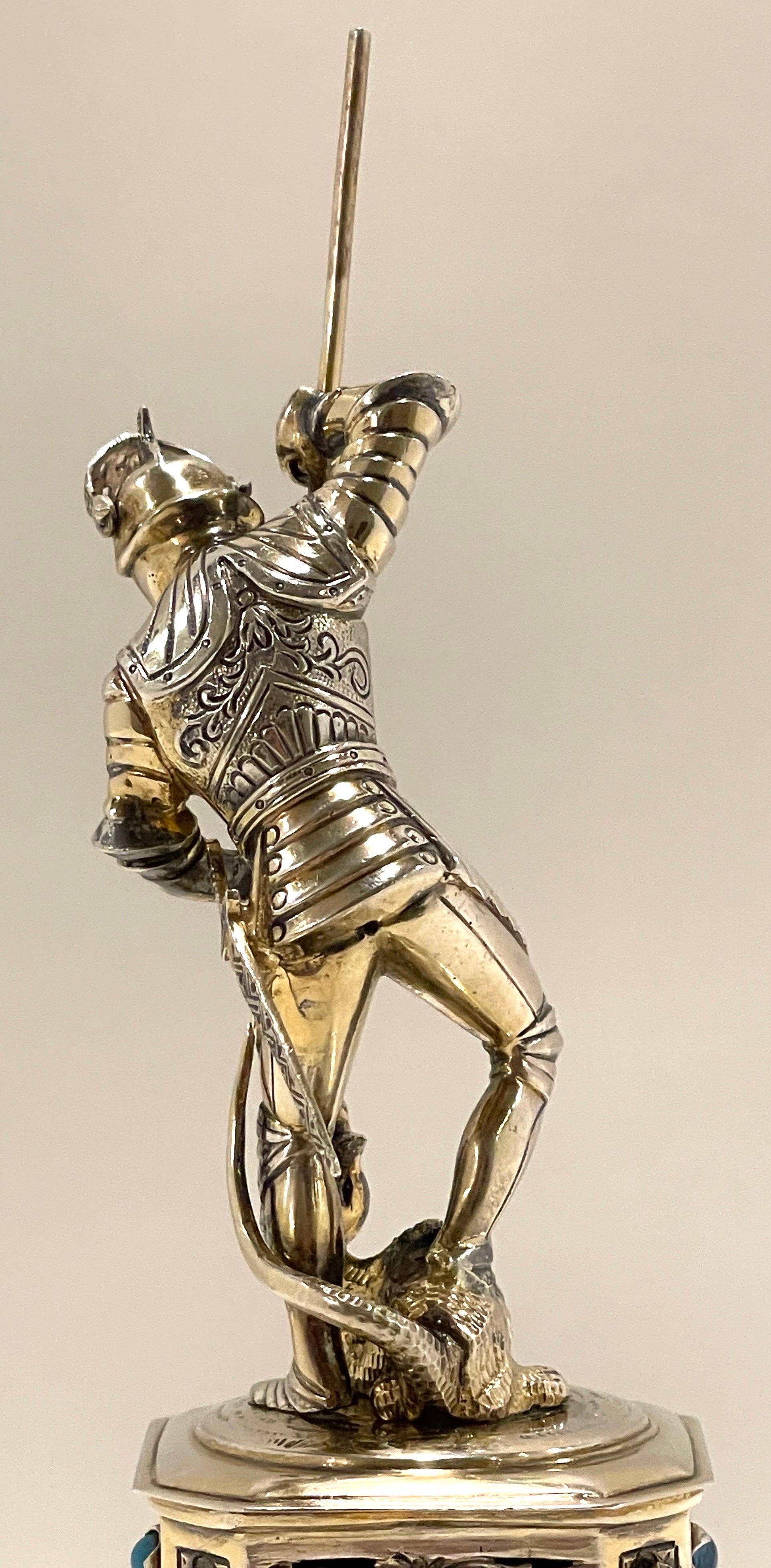 Sterling, Bone, & Semi-Precious Gems Figure of 'St. George & Dragon'   For Sale 6