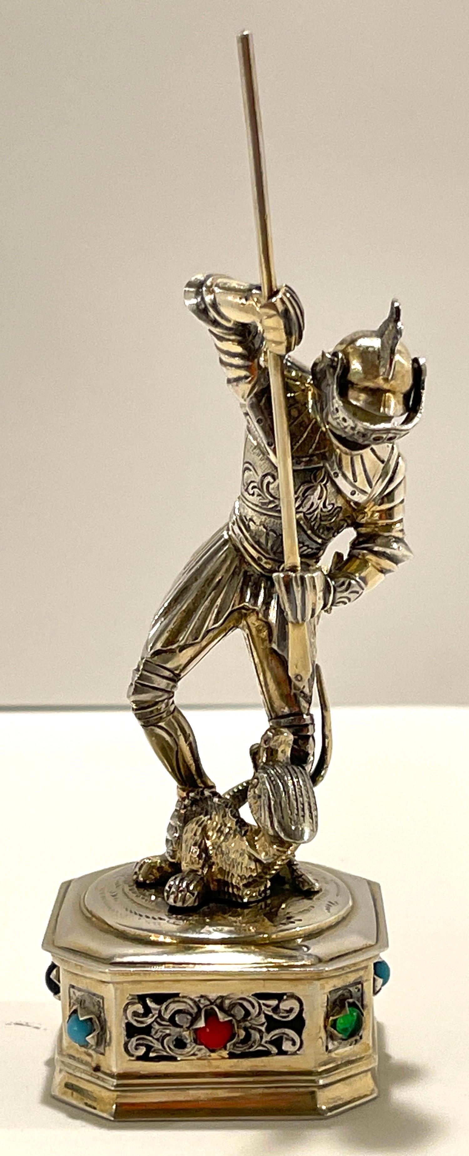 Sterling, Bone, & Semi-Precious Gems Figure of 'St. George & Dragon'   For Sale 9