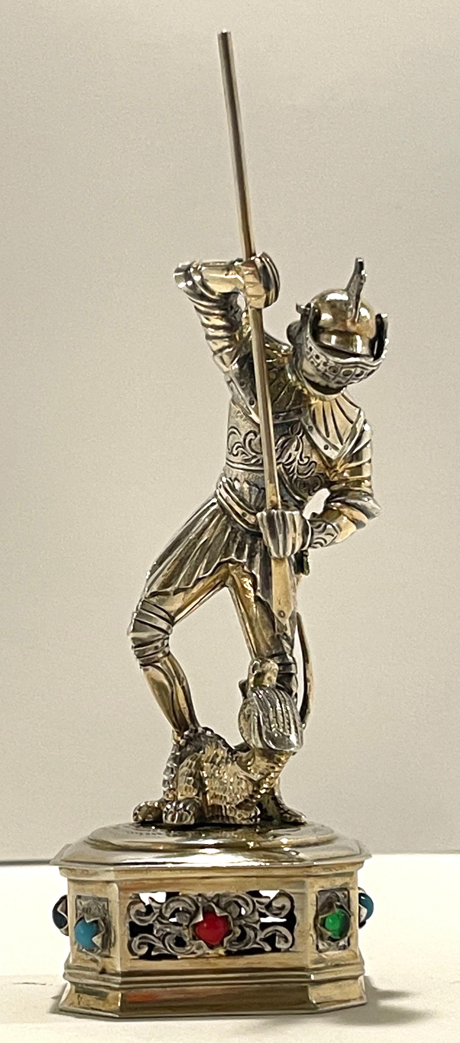 Sterling, Bone, & Semi-Precious Gems Figure of 'St. George & Dragon'   For Sale 10