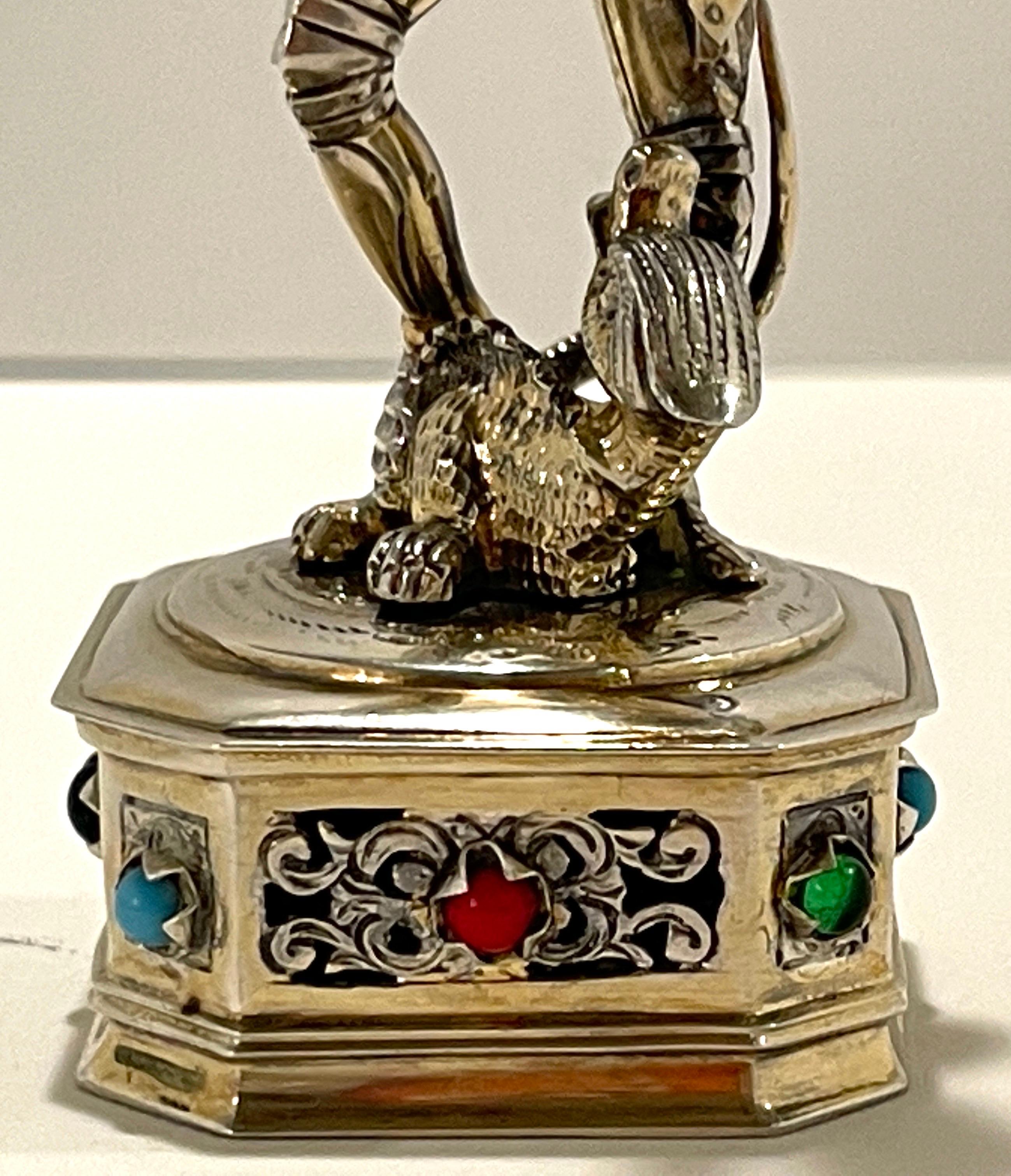 Sterling, Bone, & Semi-Precious Gems Figure of 'St. George & Dragon'   For Sale 11