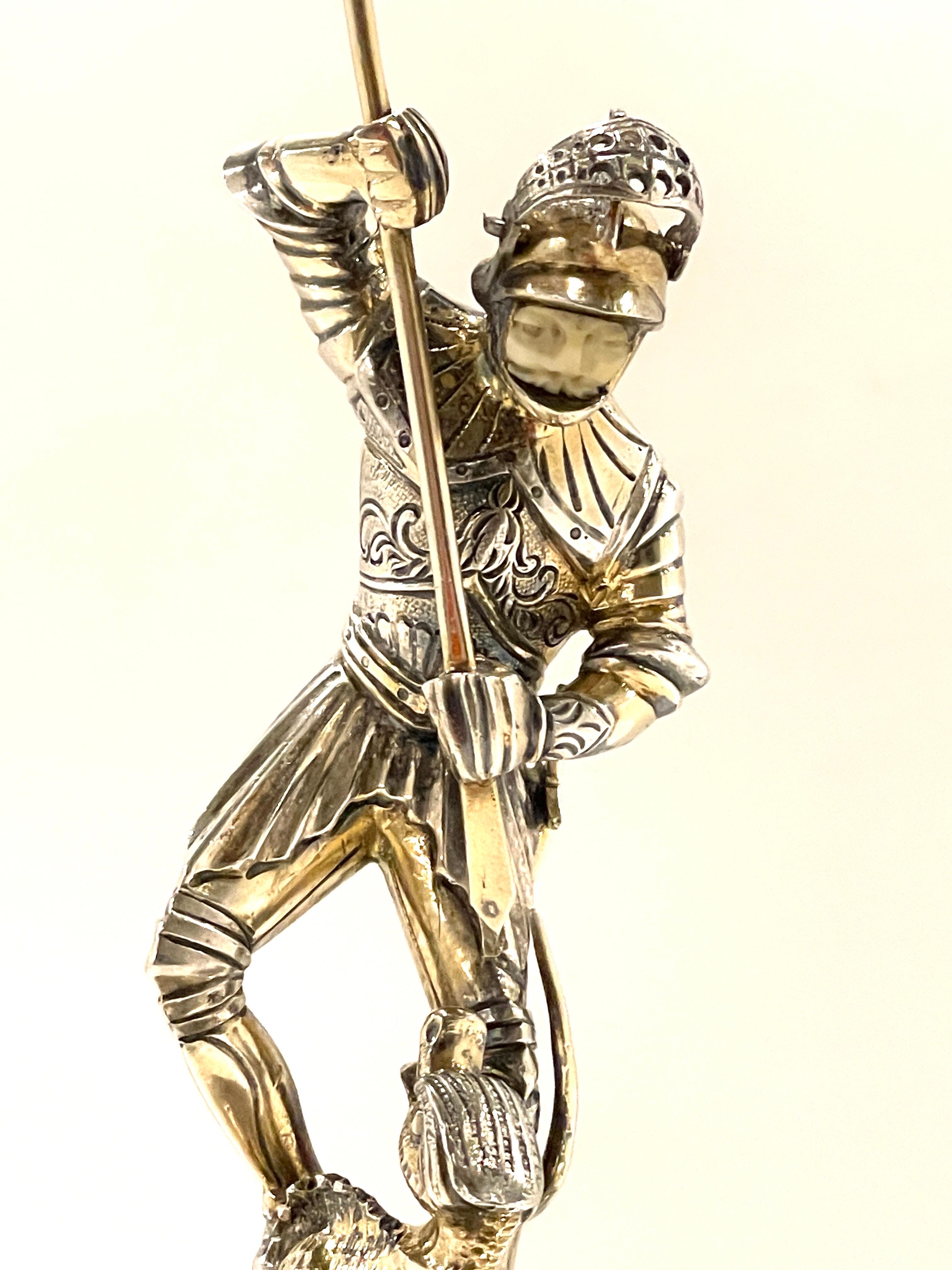 Renaissance Sterling, Bone, & Semi-Precious Gems Figure of 'St. George & Dragon'   For Sale