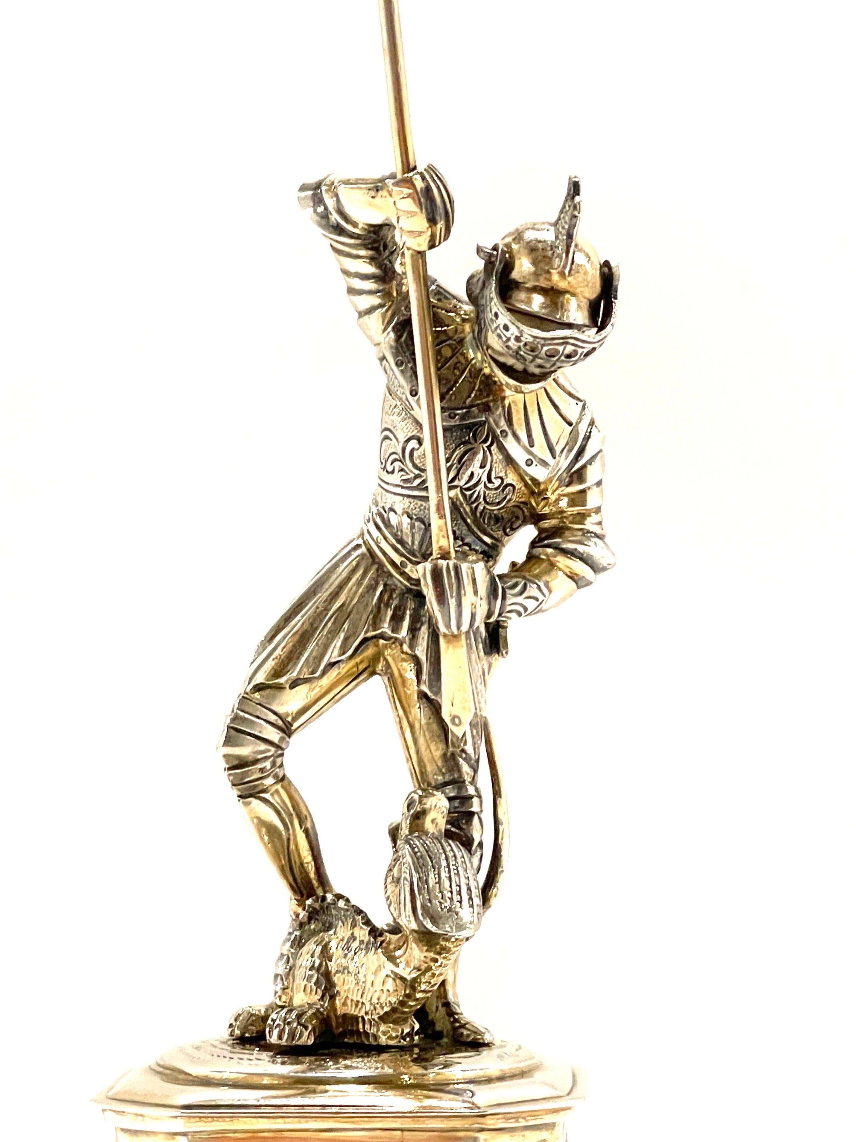 German Sterling, Bone, & Semi-Precious Gems Figure of 'St. George & Dragon'   For Sale