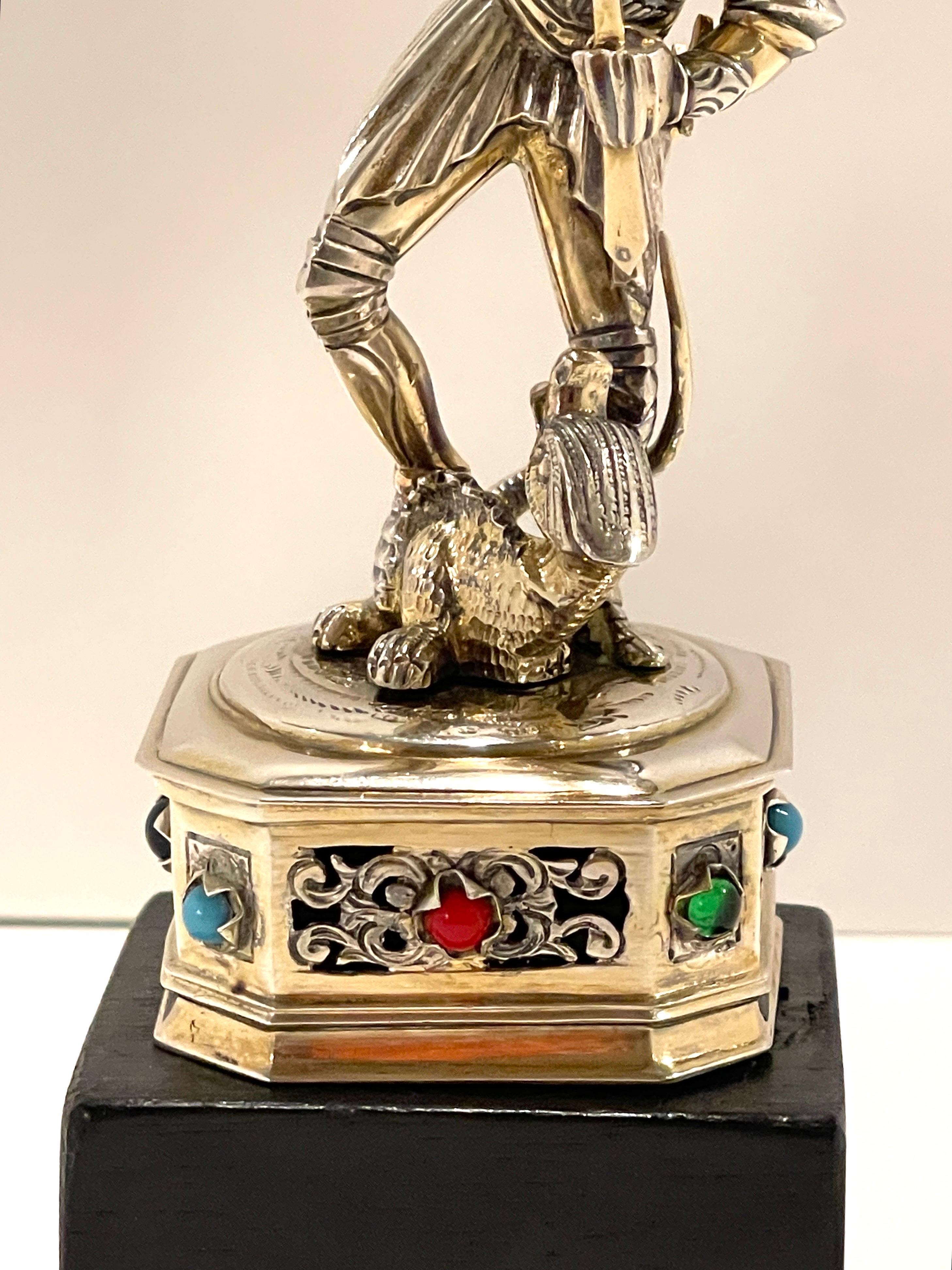 Sterling Silver Sterling, Bone, & Semi-Precious Gems Figure of 'St. George & Dragon'   For Sale
