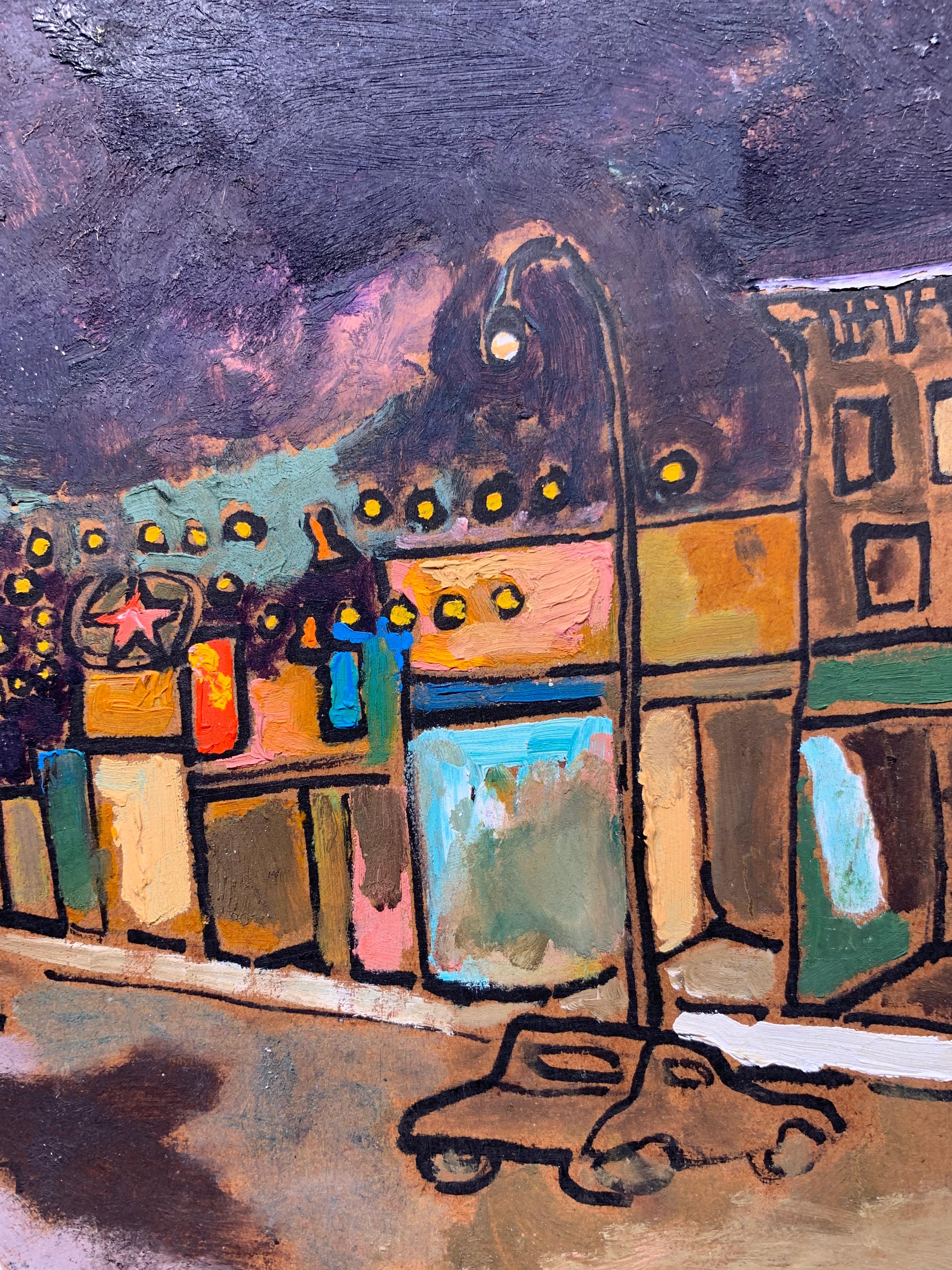 Crystal Street Train Station in Winter Moonlight (East Stroudsburg, PA) - Expressionist Painting by Sterling Boyd Strauser