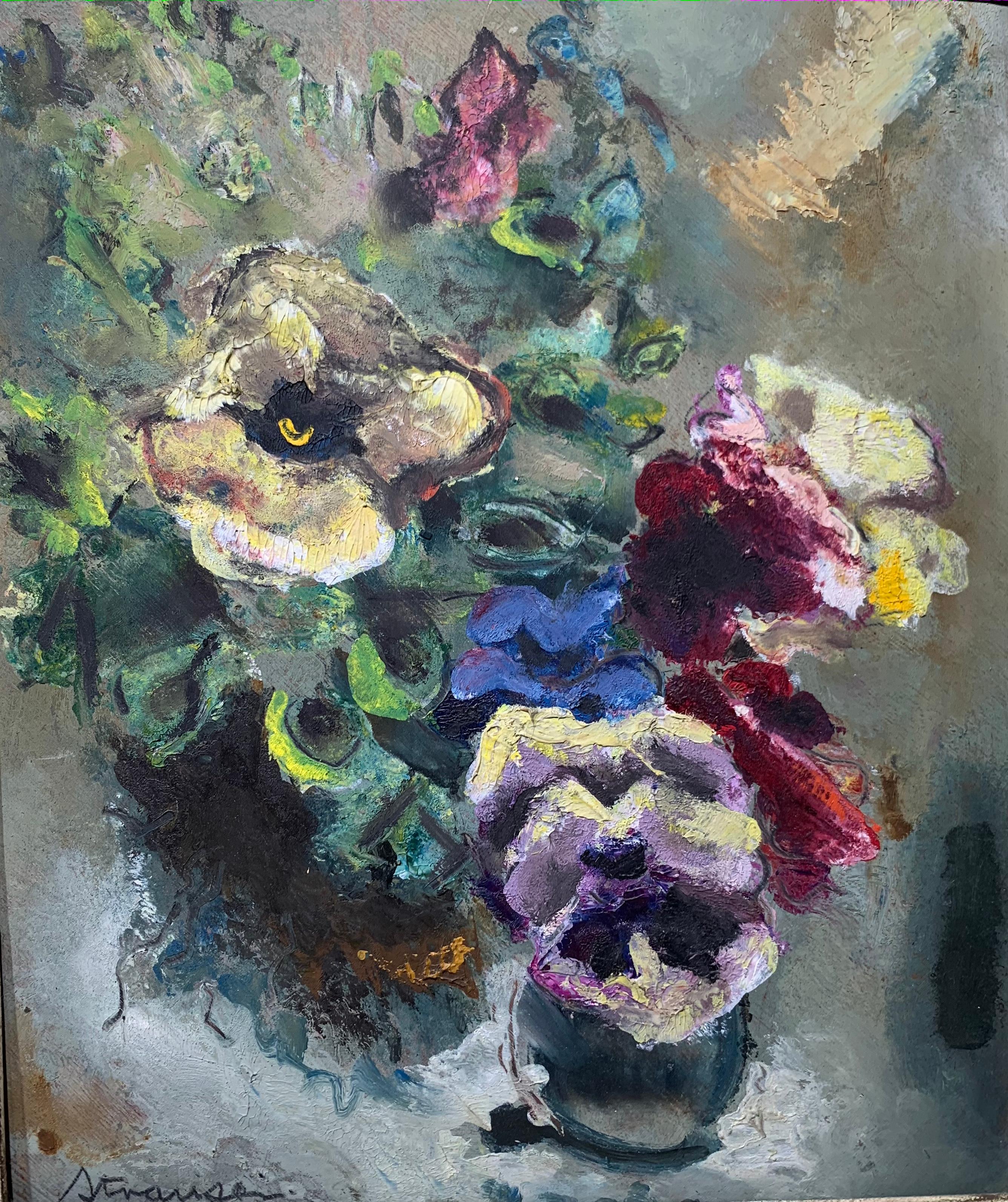 Floral Still Life (abstract pansy flower arrangement) - Painting by Sterling Boyd Strauser