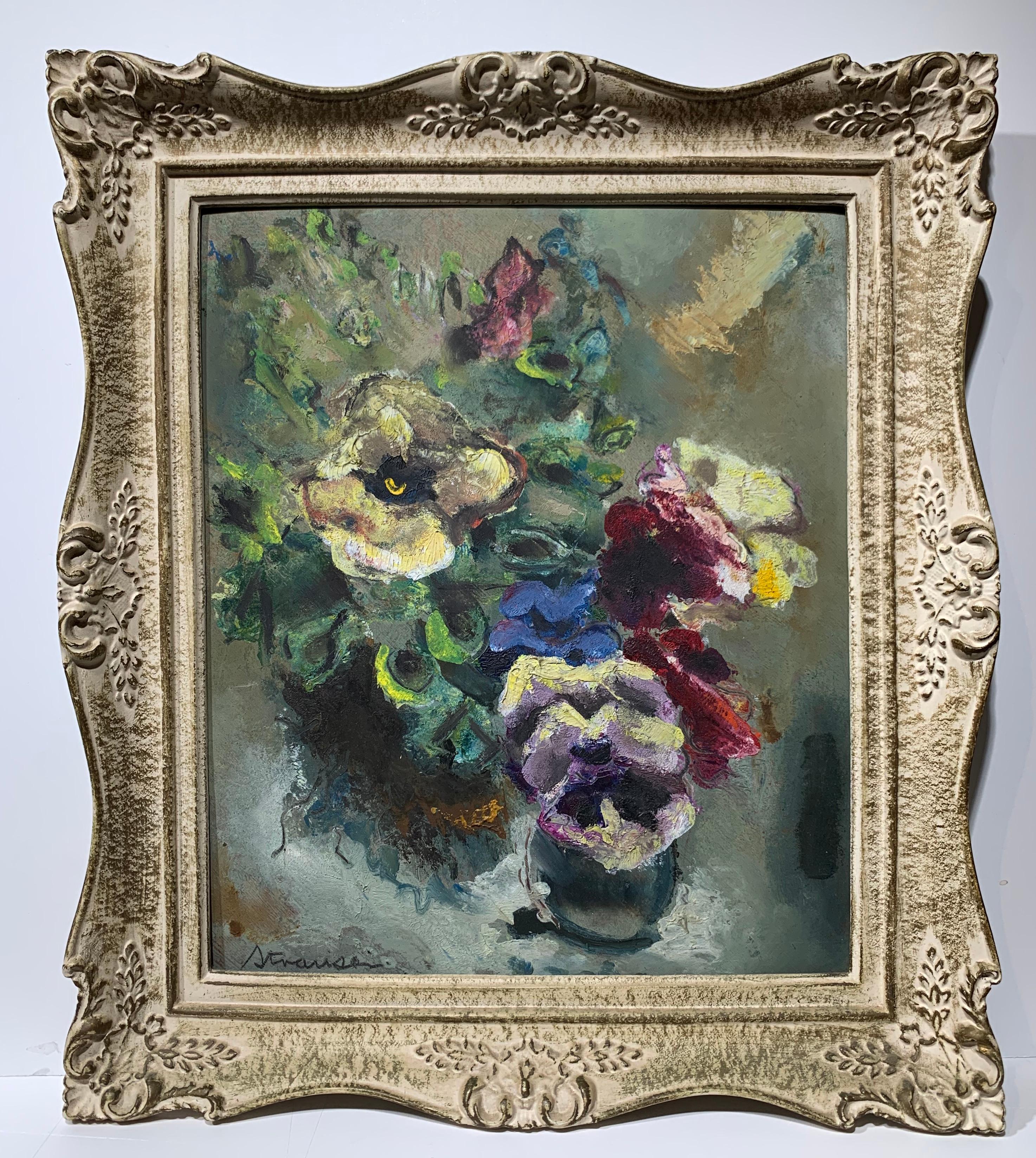 Sterling Boyd Strauser Abstract Painting - Floral Still Life (abstract pansy flower arrangement)