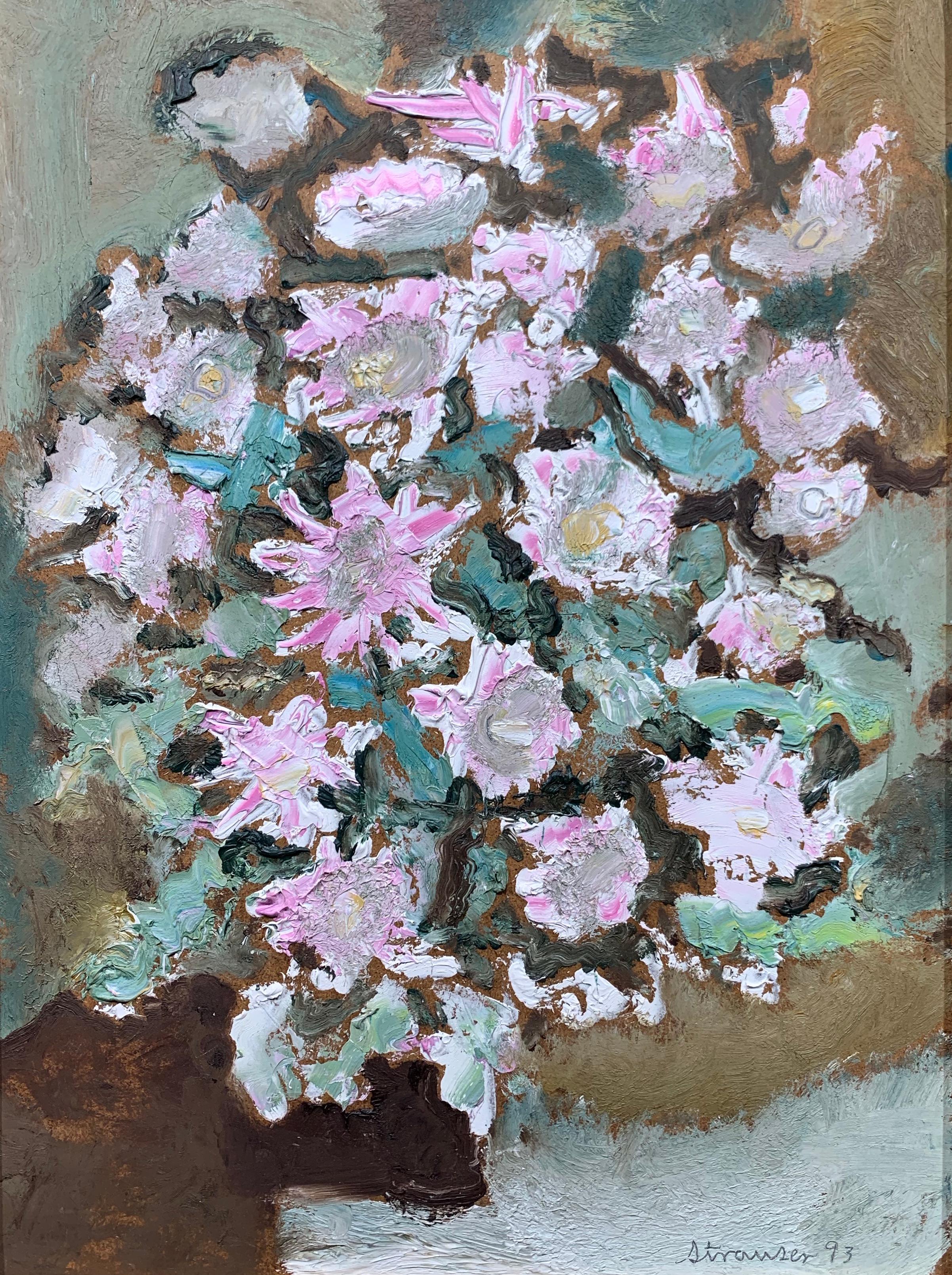 Pink Floral Still Life (abstract flower arrangement) - Painting by Sterling Boyd Strauser