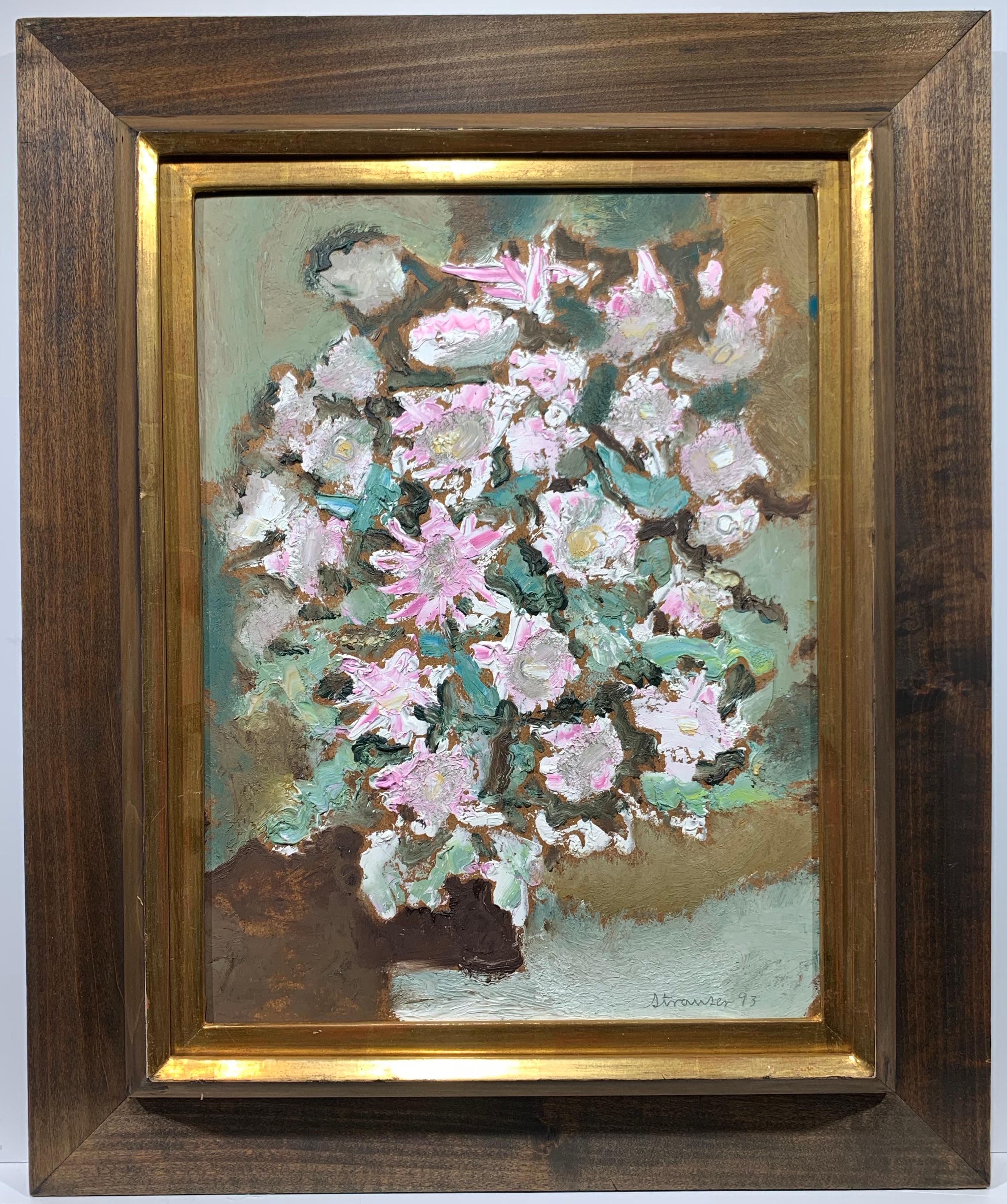 Sterling Boyd Strauser Abstract Painting - Pink Floral Still Life (abstract flower arrangement)