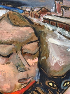 Winter Walk with Jasper, (Black Cat painting)