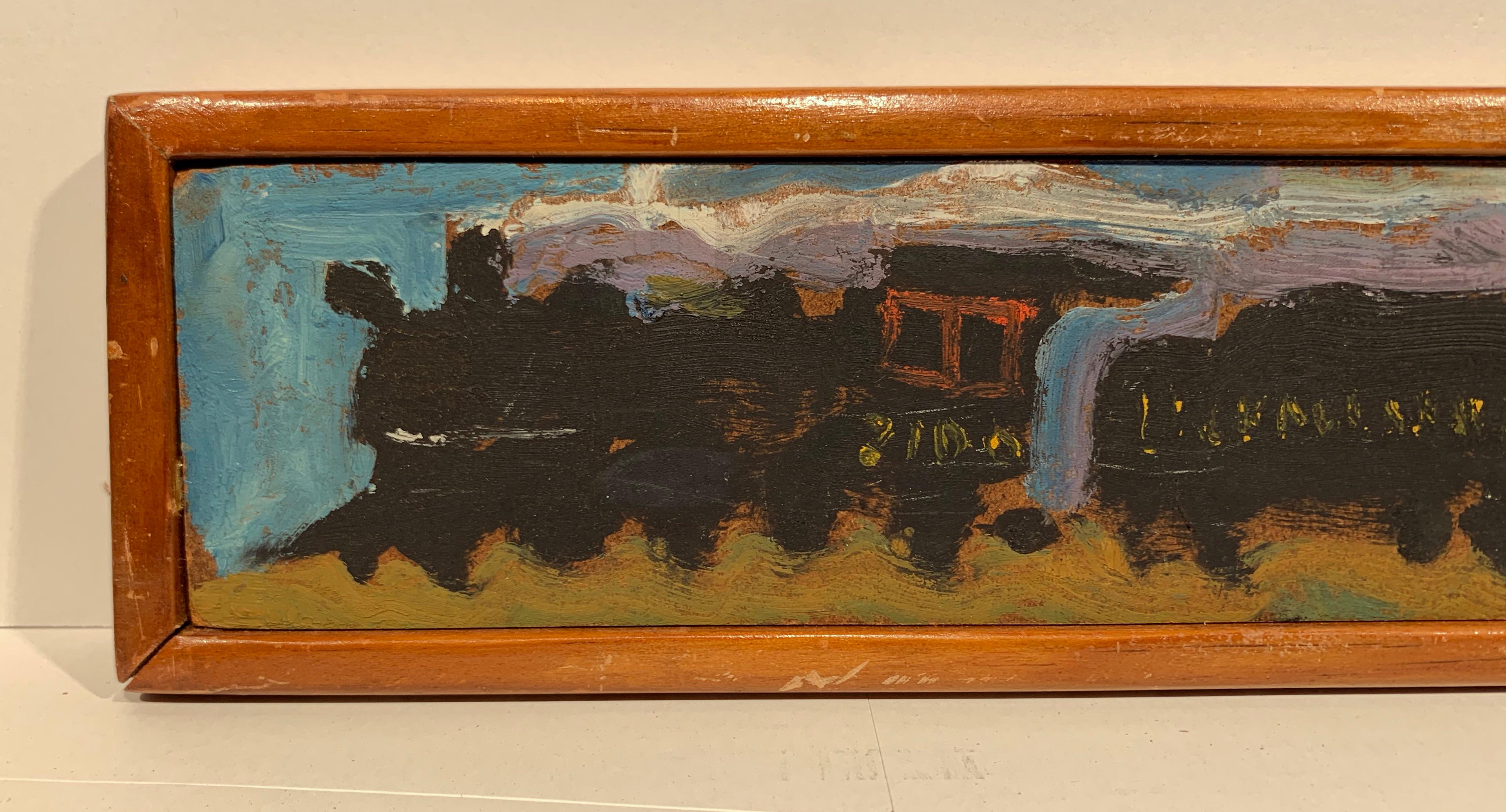 Yellow Caboose #2 (Lackawanna Railroad Freight Train Steam engine painting) - Painting by Sterling Boyd Strauser