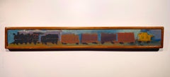 Vintage Yellow Caboose #2 (Lackawanna Railroad Freight Train Steam engine painting)