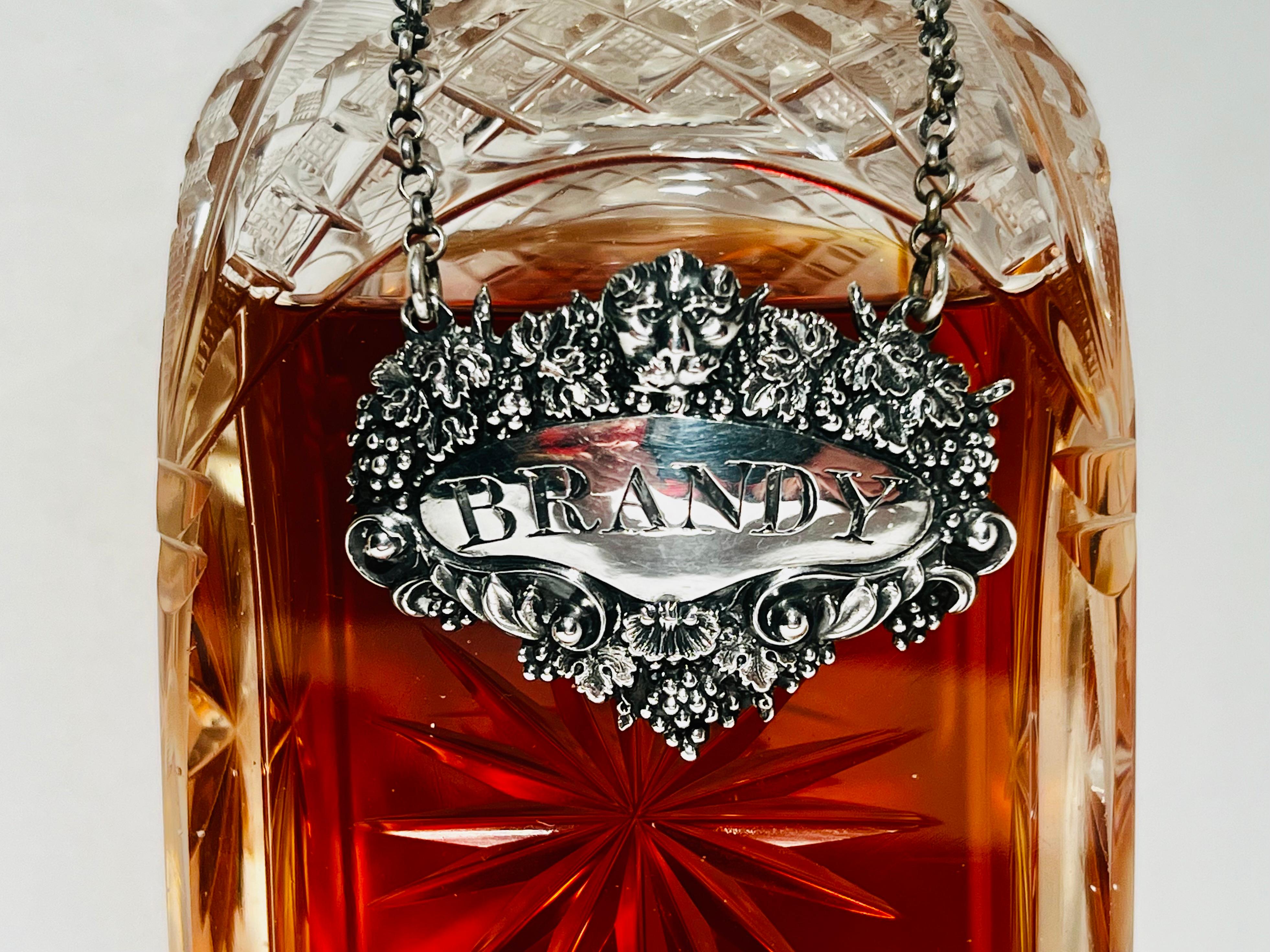 Etiqueta/botella de decantador de brandy de ley de Charles Rawlings, Londres, 1828 principios del siglo XIX en venta