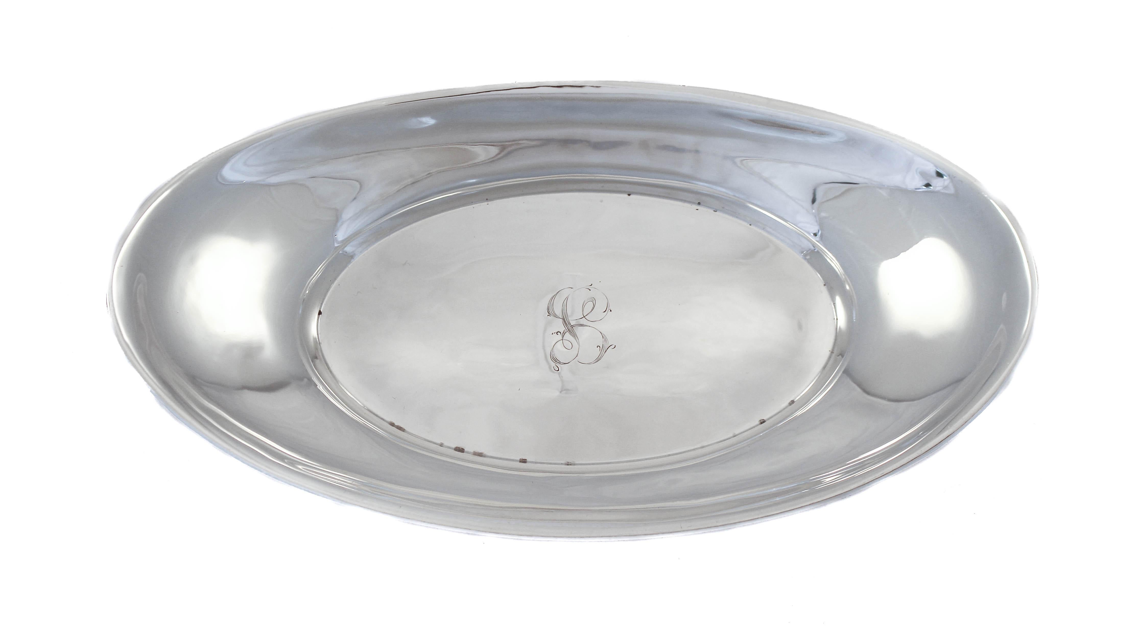 We are delighted to offer this sterling silver breadbasket by Mount Vernon Silver Company of Mt. Vernon, New York. 
During WWII very little sterling silver hollowware was being manufactured. Partly because there was a shortage of manpower but