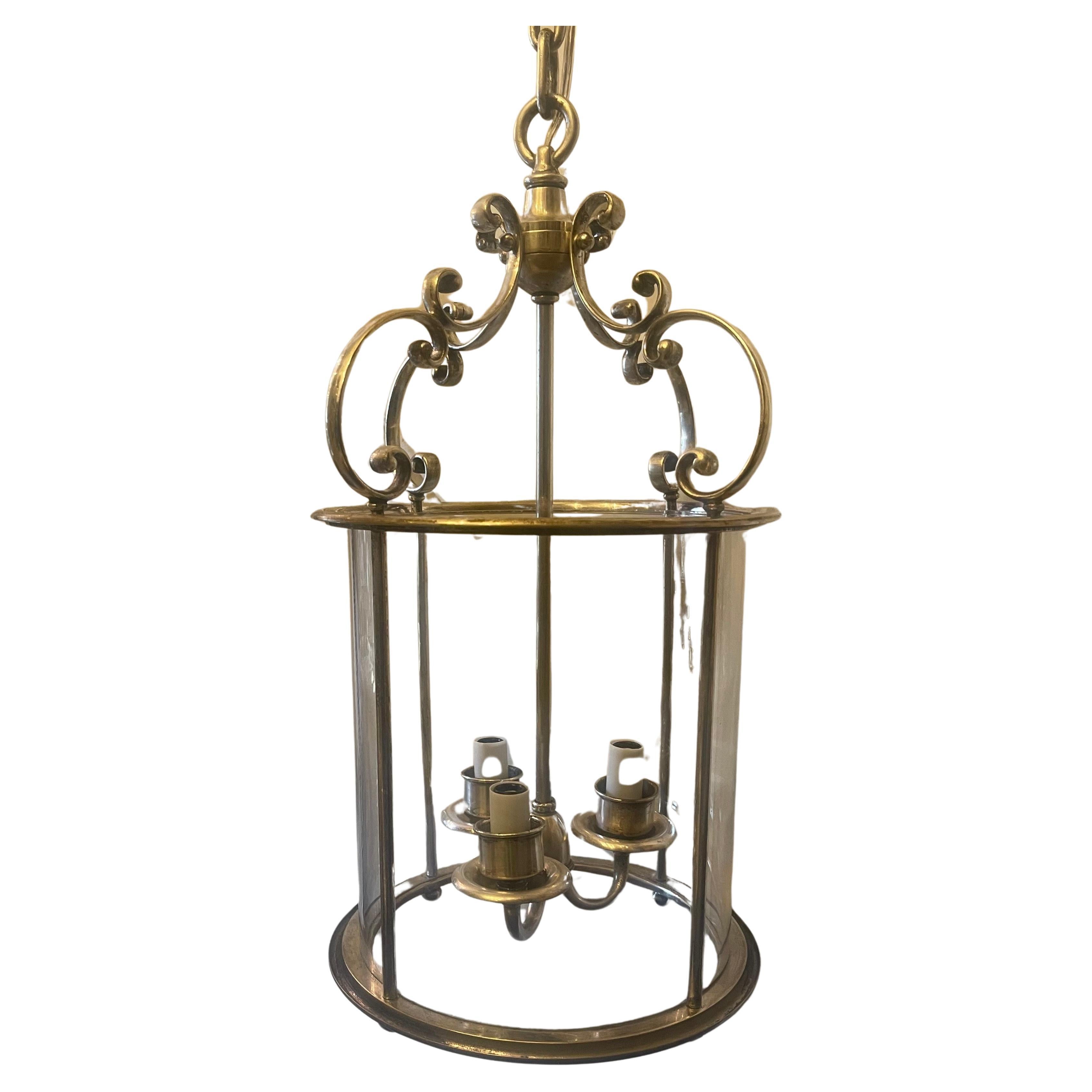 Sterling Bronze Co. Pair Of Polished Nickel Bronze Blown Glass Lantern Fixtures