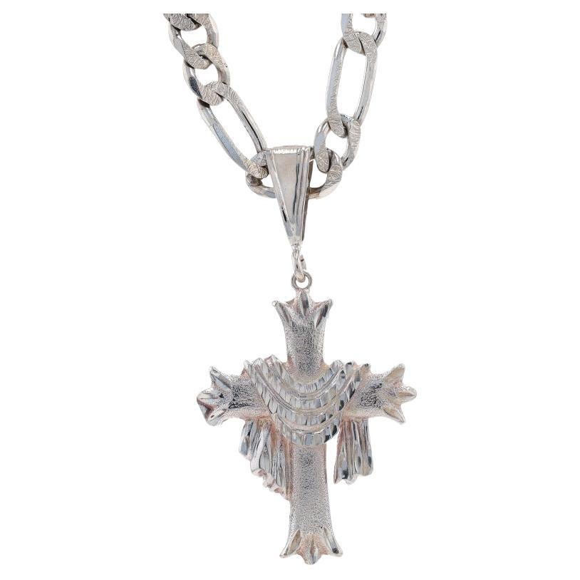 Sterling Budded Resurrection Cross Men's Pendant Necklace 18" - 925 Faith Bling For Sale