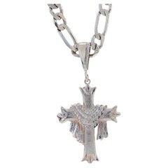 Sterling Budded Resurrection Cross Men's Pendant Necklace 18" - 925 Faith Bling